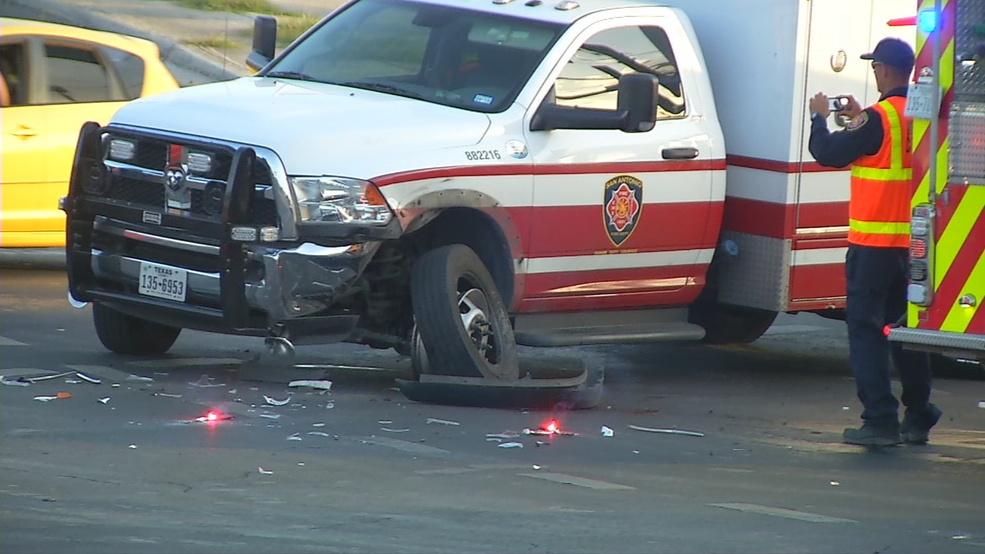 Ambulance with two paramedics, patient inside hit by a car WOAI