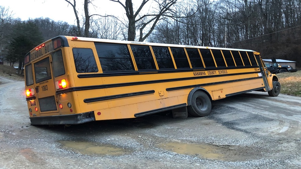 Kanawha County bus gets stuck in ditch after fire causes road closure WCHS